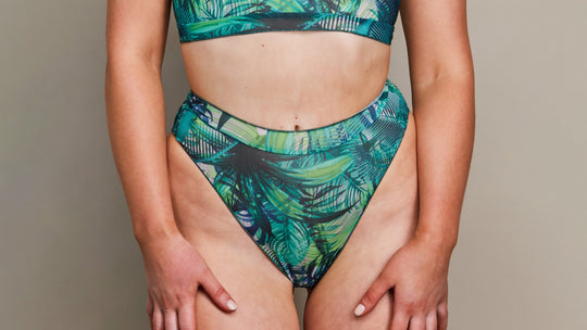 Tan Through High Waisted Bottom - Tropical Palm Green