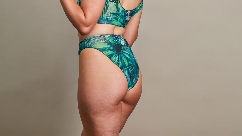 Tan Through High Waisted Bottom - Tropical Palm Green