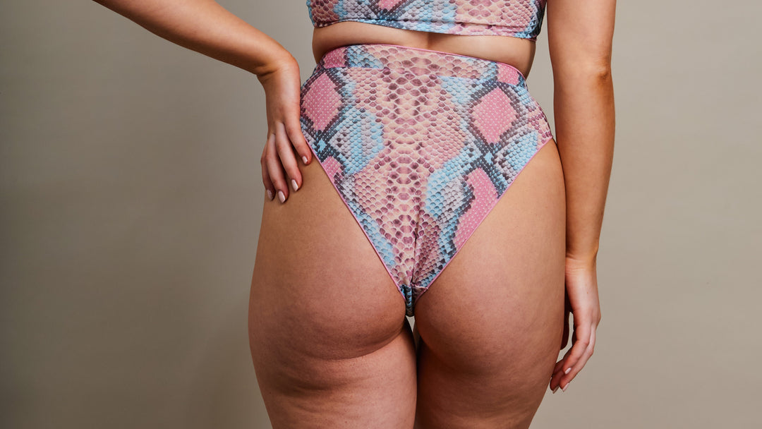 Tan Through High Waisted Bottom - Pink