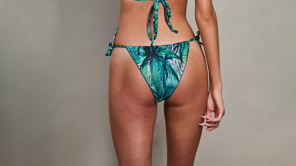 Tan Through Bikini Bottom - Seashell in Tropical Palm Green