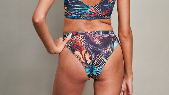 Tan Through High Waisted Bottom - Tropical Palm Green