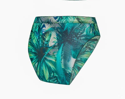 High Waisted Tan Through Bikini Bottoms - Tropical Palm Green