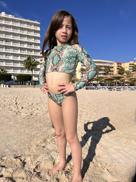 Girls Bikini Set - Long Sleeve in Turquoise